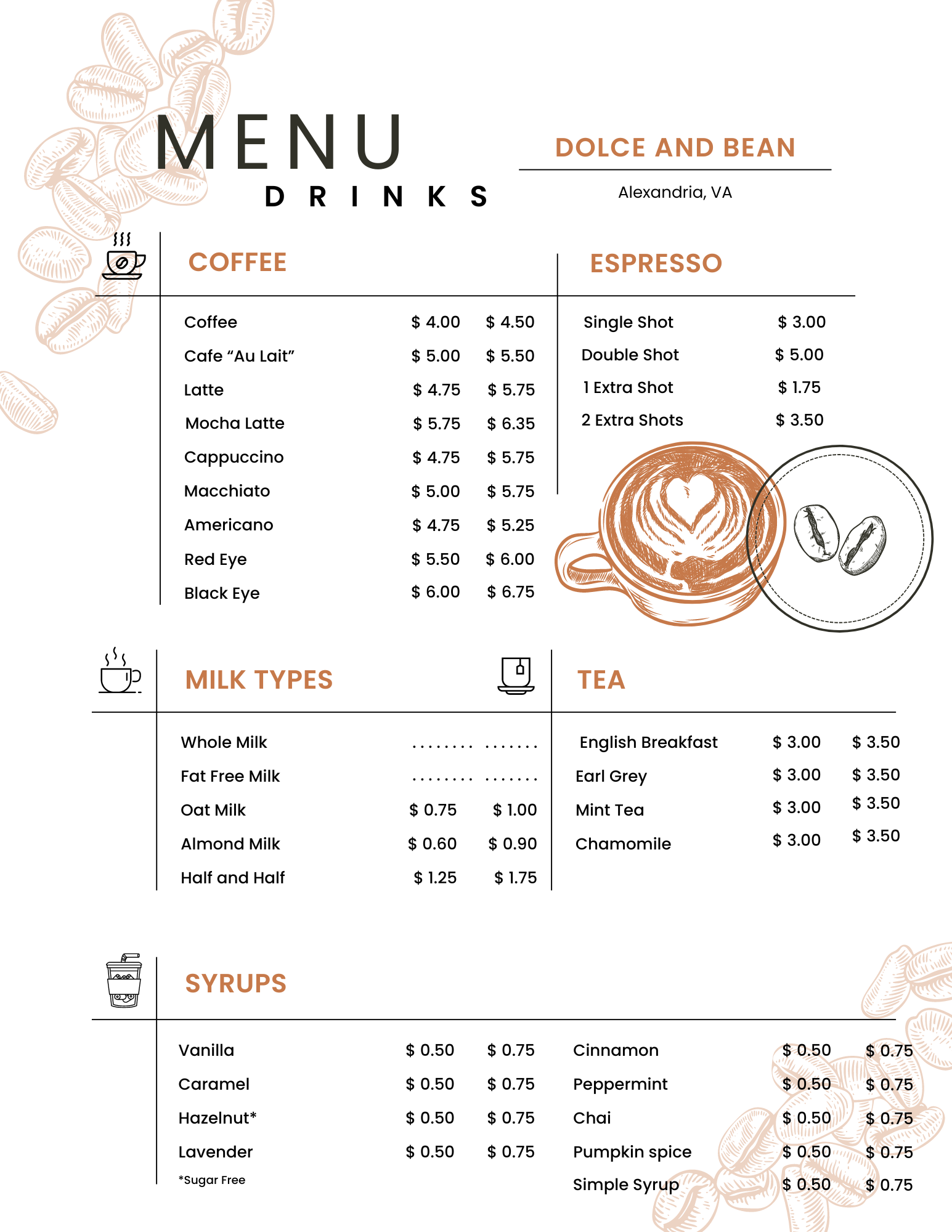 Menu | Dolce & Bean | Alexandria, VA